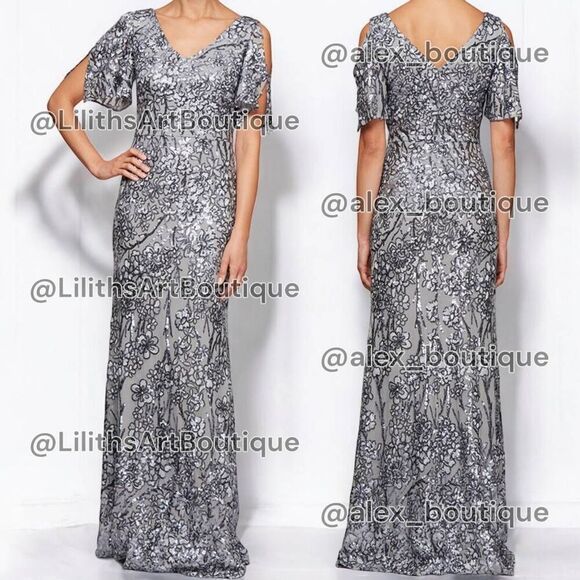 Alex Evening Cold Shoulder Sequin A-line Dress(C036)-Size 10 for Women - Picture 1 of 11